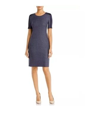BOSS DIRUSA3 CROSSHATCH VIRGIN WOOL SHORT SLEEVE DRESS Size 2